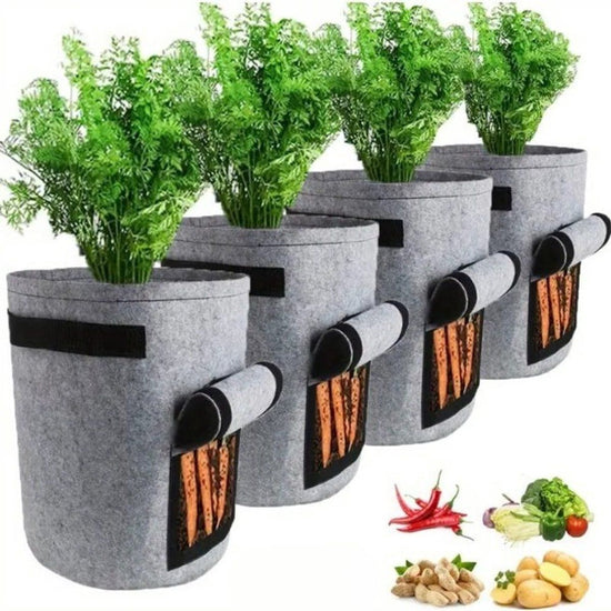 4 Pieces 38 L Grow Bags with Handles and Harvest Window, Breathable Planter Bags for Potatoes, Carrots and Vegetables, Green