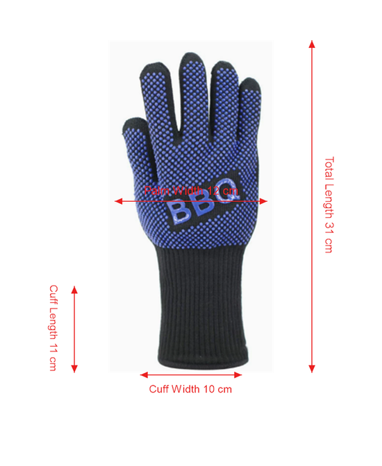 Heat Resistant Aramid BBQ Grill Gloves with Silicone Non-Slip Grip for Ovens, Kitchens, Fireplaces and Outdoor Cooking, Blue and Black