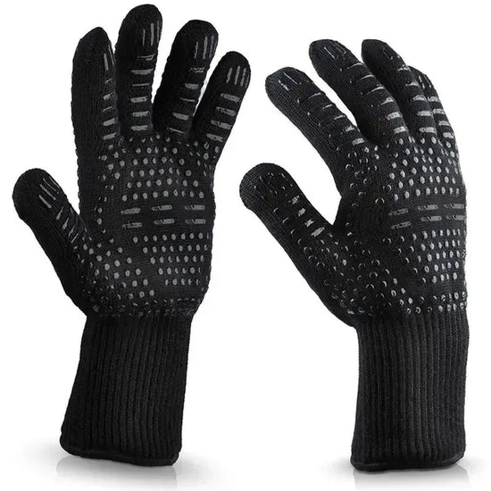 2 Pack Oven Gloves with Super Grip and Long Cuffs for Grilling, Baking, Cooking and Outdoor BBQ, Black, for Safe Hot Cookware Handling