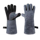 Heat Resistant Leather BBQ Gloves with Insulated Lining for Grilling, Ovens, Fireplaces and Welding, Easy Wear Design, Grey, 40 cm