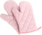 2 Pack Padded Polyester Cotton Oven Mitts with Heat Resistant Non-Slip Grip for Baking, Cooking, Grilling and Kitchen Use, Pink