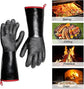 Waterproof Neoprene BBQ Grill Gloves with Long Sleeves and Non-Slip Grip for Baking, Smokers, Ovens and Fryers, Black