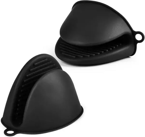 1 Pair Silicone Pinch Grip Oven Mitts with Heat-Resistant Non-Slip Finger Hold for Air Fryers, Baking, BBQs and Cooking, Black