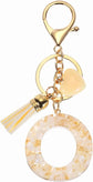 Resin Circle Keychain with Tassel and Lobster Clasp for Women Bags and Car Keys Cream Gold Tone, Letter O Option