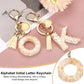 Resin Circle Keychain with Tassel and Lobster Clasp for Women Bags and Car Keys Cream Gold Tone, Letter O Option