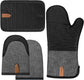 Four-piece heat-resistant glove set, Heat-resistant kitchen gloves and heat-resistant mat set, Silicone non-slip gloves and heat-resistant mat, Black
