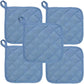 5Pcs Kitchen Pot Holders Set Heat Resistant Pure Cotton Potholders Kit Trivets Large Coasters Hot Pads Pot Holders for Everyday Cooking and Baking by 6.5 x 6.5 Inch Blue