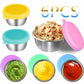 6 Pack Stainless Steel Covered Food Containers, Reusable Hot Pot Dipping Bowls with Lids for Sauces and Condiments