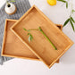 Serving Tray with Handles, Rectangular Bamboo Breakfast Food Tray Wooden Trays ,Natural Wood Tea Coffee Tray Decorative Serving Platter for Eating, Storing, Used in Bedroom, Kitchen,Outdoors Off-White