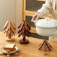 2 Pack Wooden Christmas Tree Trivets, Heat-Resistant Pot and Pan Coasters for Dining Table and Kitchen, Brown