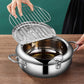 Stainless Steel Deep Fryer Pot with Basket for Tempura, Chips and Fried Foods, Suitable for Induction and Gas Cooktops, 20 cm, Silver