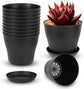 Pots for Plants, 8 Pack 4 inch Plastic Planters with Multiple Drainage Holes and Trays - Plant Pots for All Home Garden Flowers Succulents (White) 4inch-Black