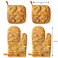 4 Pack Oven Mitts and Pot Holders Set, Heat Resistant Fabric Bake Pot Holders Gloves, Yellow Floral