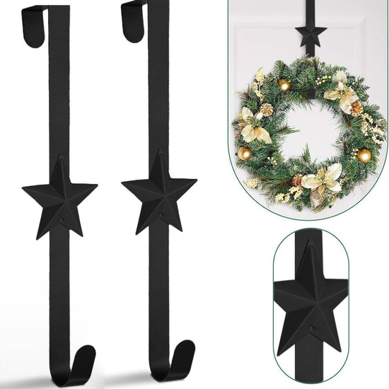 15 Inch Wreath Hanger for Front Door Decoration, Long Metal Halloween Christmas Wreath Decoration Hook, Over The Door Single Hook Door Hook for Hanging Clothes Towels Coats 14.7" Black