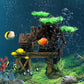 Aquarium Decorations Fish Tank Ornaments House on Terrace with Tree Root Resin Handicrafts for Betta Fish