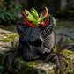 3D-printed horned skull flower pot, succulent plant pot, black.
