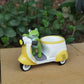 Cute Frog on Motorcycle Resin Planter - Mini Scooter Flower Pot for Succulents, Cacti, or Small Plants - Adorable Garden, Desktop, or Home Decor (Green Frog )
