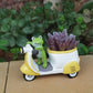 Cute Frog on Motorcycle Resin Planter - Mini Scooter Flower Pot for Succulents, Cacti, or Small Plants - Adorable Garden, Desktop, or Home Decor (Green Frog )