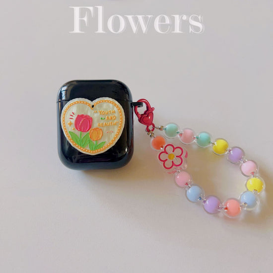 Floral patches + black base shell + colorful bracelet AirPods 3