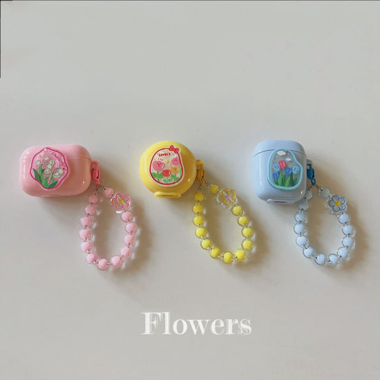 Floral patches + light blue base shell + blue bracelet AirPods Pro 2