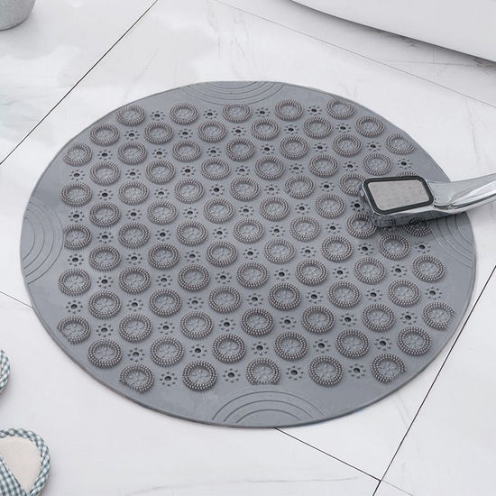 Gray Round Non-Slip Massage Bath Mat 55×55cm