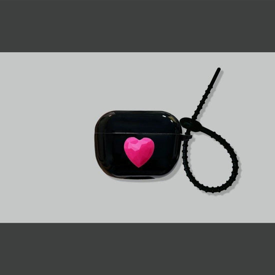 Rose Red Heart on Black Case + Black Wrist Strap AirPods Pro