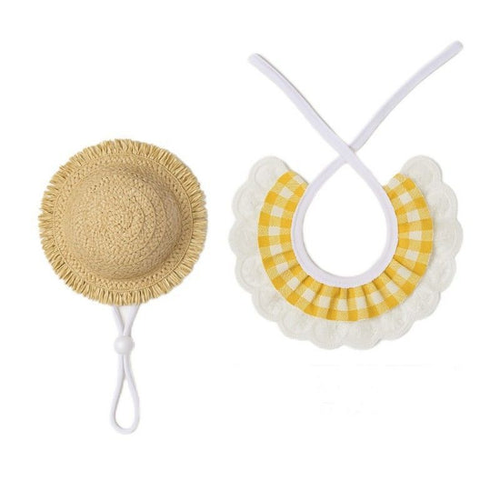 Straw Hat And Yellow Lace Bib