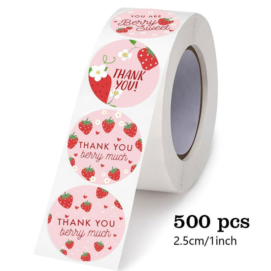 Strawberry Thank You Stickers 25mm 1inch