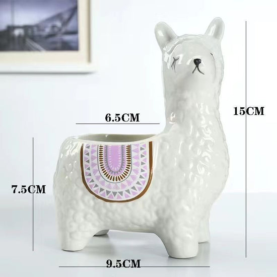 White Ceramic Planter with Head Tilted Alpaca