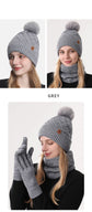 Women Beige Argyle 3-Piece Set-Hat Scarf and Gloves