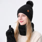 Women Black Argyle 3-Piece Set-Hat Scarf and Gloves