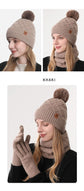 Women Khaki Argyle 3-Piece Set-Hat Scarf and Gloves