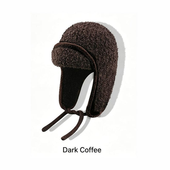 Women Sherpa Aviator Beanie - Warm Earflap Knit Hat Dark Coffee