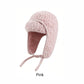 Women Sherpa Aviator Beanie - Warm Earflap Knit Hat White