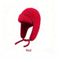 Women Sherpa Aviator Beanie - Warm Earflap Knit Hat Wine Red
