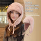 Women Sherpa Aviator Beanie - Warm Earflap Knit Hat Wine Red