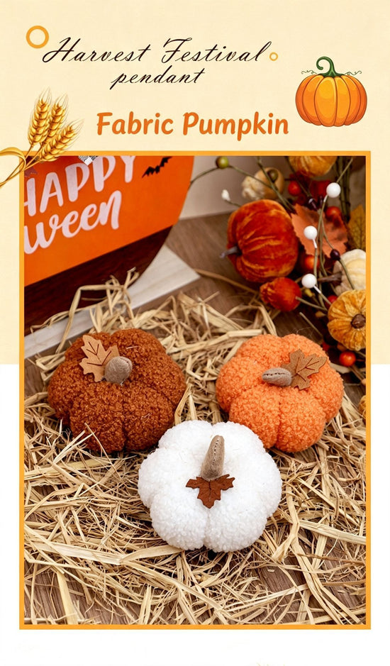 Fluffy Fabric Pumpkin Figurine, White Plush Pumpkin, Elegant Desktop Ornament Suitable For Thanksgiving, Halloween And Winter Christmas Decor