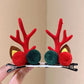 Fluffy Antler Hair Barrette, Red & Green Pom Pom Red Horn, Christmas Halloween Themed Party Hair Ornament