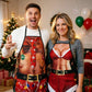 Red Muscle Man Themed Party Apron, Waterproof Stain‑proof Kitchen Bib, Decor Dress‑up Prop for Christmas & Halloween, 75*52cm