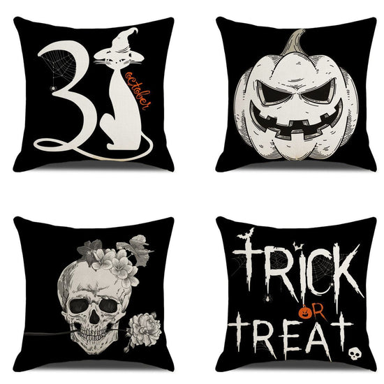 Style 1‑9 4PC Decorative Pillow Cover, Halloween & Christmas Home Decor, Suitable For Sofa, Living Room, Bedroom, 45x45cm Does Not Include Pillow Core, Cozy Feel Cushion Cover For Leisure Area Decoration