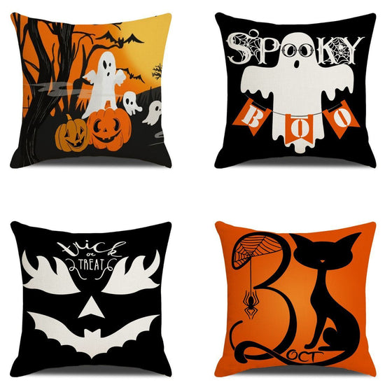 Style 10 4PC Decorative Pillow Cover, Christmas & Halloween Home Decor, Suitable For Sofa, Living Room, Bedroom, 45x45cm Does Not Include Pillow Core, Easy‑maintain Cushion Cover For Family Indoor Decor