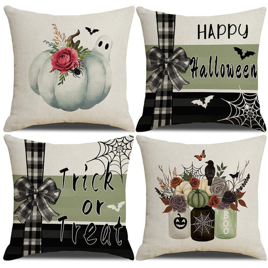 Decorative Pillow Cover For Home 4PC, Christmas & Halloween Festival Supply, Style 18, Suitable For Sofa, Living Room, Bedroom, 45x45cm Does Not Include Pillow Core, Portable Cushion Cover For Temporary Scene Arrangement
