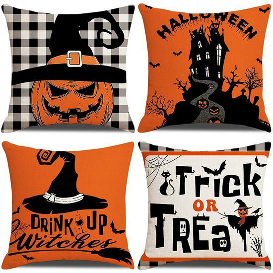 Christmas & Halloween Celebration 4PC Indoor Pillow Cover, Style 38, Suitable For Sofa, Living Room, Bedroom, 45x45cm Does Not Include Pillow Core, Practical Decor Cushion Cover For Home Party Preparation