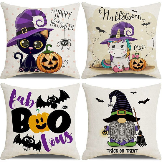 4PC Festive Decor Pillow Cover, For Halloween & Christmas Home Setting, Style 39, Suitable For Sofa, Living Room, Bedroom, 45x45cm Does Not Include Pillow Core, Soft‑textured Cushion Cover For Comfortable Home Setting