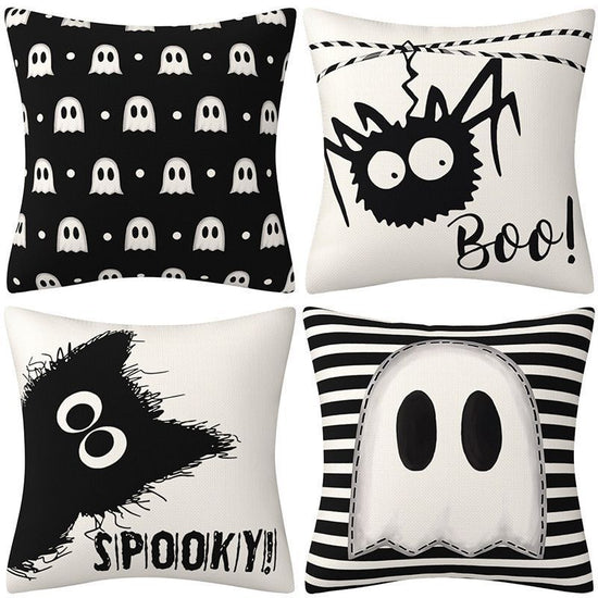 4PC Multi‑holiday Decor Pillow Cover, Christmas & Halloween Room Layout Supply, Style 48, Suitable For Sofa, Living Room, Bedroom, 45x45cm Does Not Include Pillow Core, Home Decor Accessory Cushion Cover For Holiday Household Gathering