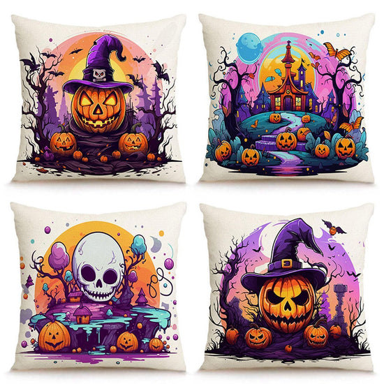 4PC Indoor Festival Decor Pillow Covers, For Christmas & Halloween Occasion, Style‑55, Suitable For Sofa, Living Room, Bedroom, 45x45cm, Pillow Insert Not Included, Durable Cushion Cover For Repeated Home Usage