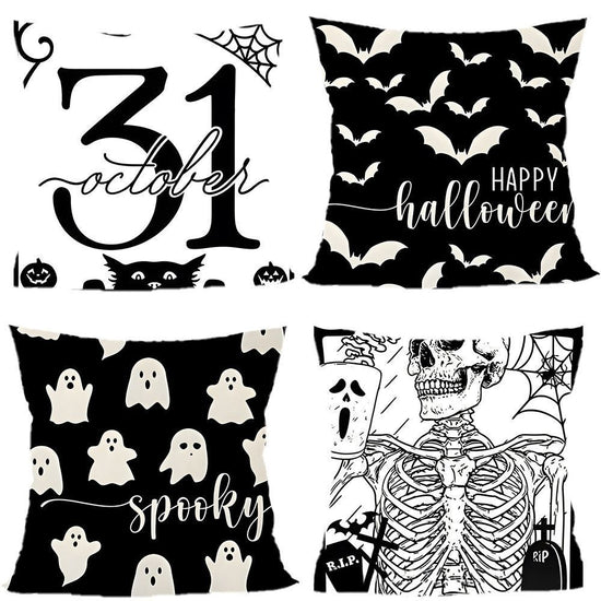 4PC Festive Household Pillow Cover For Christmas & Halloween, Style‑67, Suitable For Sofa, Living Room, Bedroom, 45x45cm, Pillow Insert Not Included, Breathable Material Cushion Cover For Comfortable Indoor Environment