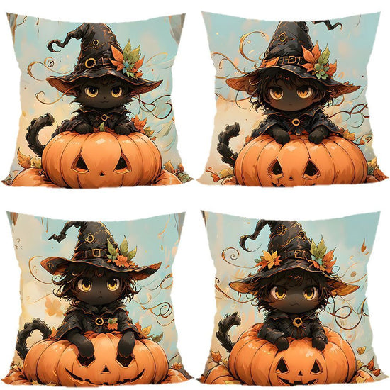 4PC Decorative Home Pillow Cover For Christmas & Halloween, Style‑64, Suitable For Sofa, Living Room, Bedroom, 45x45cm, Pillow Insert Not Included, Elegant Look Cushion Cover For Room Visual Improvement