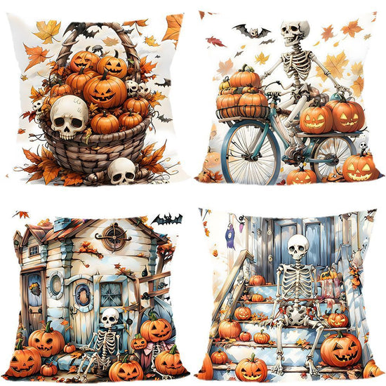4PC Halloween & Christmas Themed Decorative Pillow Cover, Style‑59, Suitable For Sofa, Living Room, Bedroom, 45x45cm, Pillow Insert Not Included, Fade‑proof Cushion Cover For Long‑time Ornament Effect