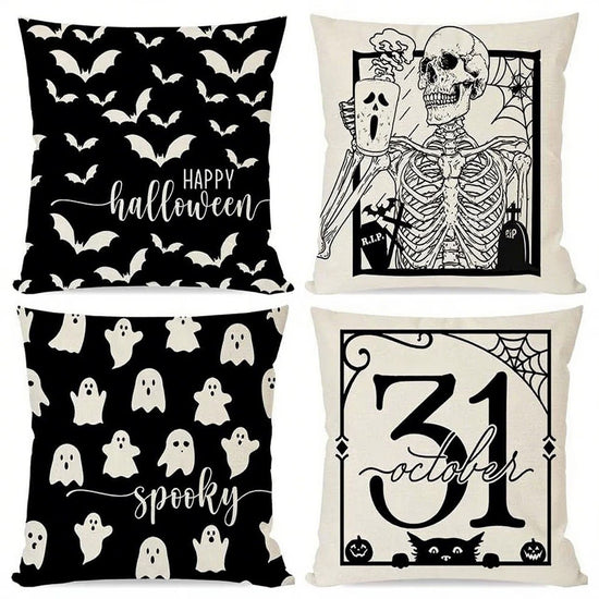 4PC Themed Household Pillow Cover Fit For Christmas & Halloween, Style‑102, Suitable For Sofa, Living Room, Bedroom, 45x45cm, Pillow Insert Not Included, Solid Craft Cushion Cover For Stable Daily Application